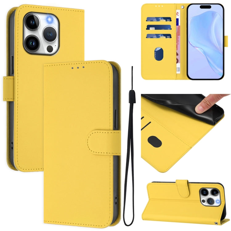 Skin Feel Solid Color Leather Phone Case with Lanyard, For iPhone 15 Pro, For iPhone 15 Plus