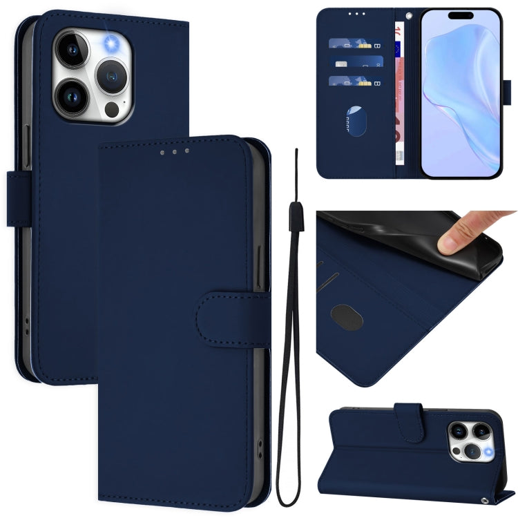 Skin Feel Solid Color Leather Phone Case with Lanyard, For iPhone 15 Pro, For iPhone 15 Plus