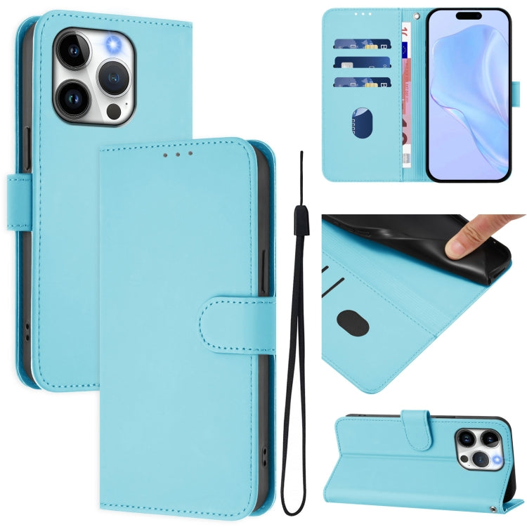 Skin Feel Solid Color Leather Phone Case with Lanyard, For iPhone 15 Pro, For iPhone 15 Plus