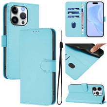 Load image into Gallery viewer, Skin Feel Solid Color Leather Phone Case with Lanyard, For iPhone 15 Pro, For iPhone 15 Plus