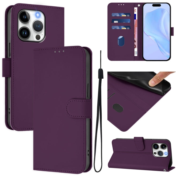 Skin Feel Solid Color Leather Phone Case with Lanyard, For iPhone 15 Pro, For iPhone 15 Plus