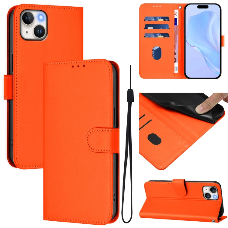Skin Feel Solid Color Leather Phone Case with Lanyard, For iPhone 15 Pro, For iPhone 15 Plus