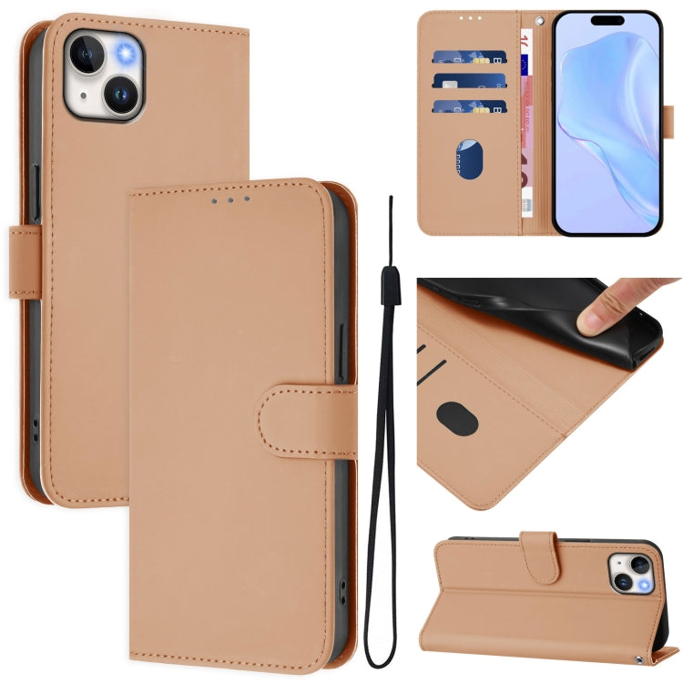 Skin Feel Solid Color Leather Phone Case with Lanyard, For iPhone 15 Pro, For iPhone 15 Plus