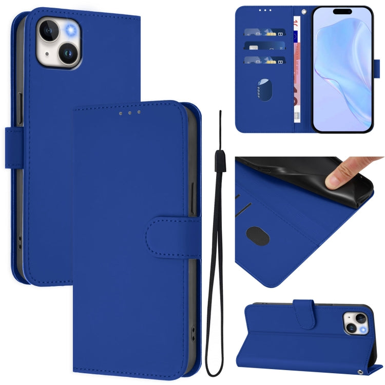 Skin Feel Solid Color Leather Phone Case with Lanyard, For iPhone 15 Pro, For iPhone 15 Plus