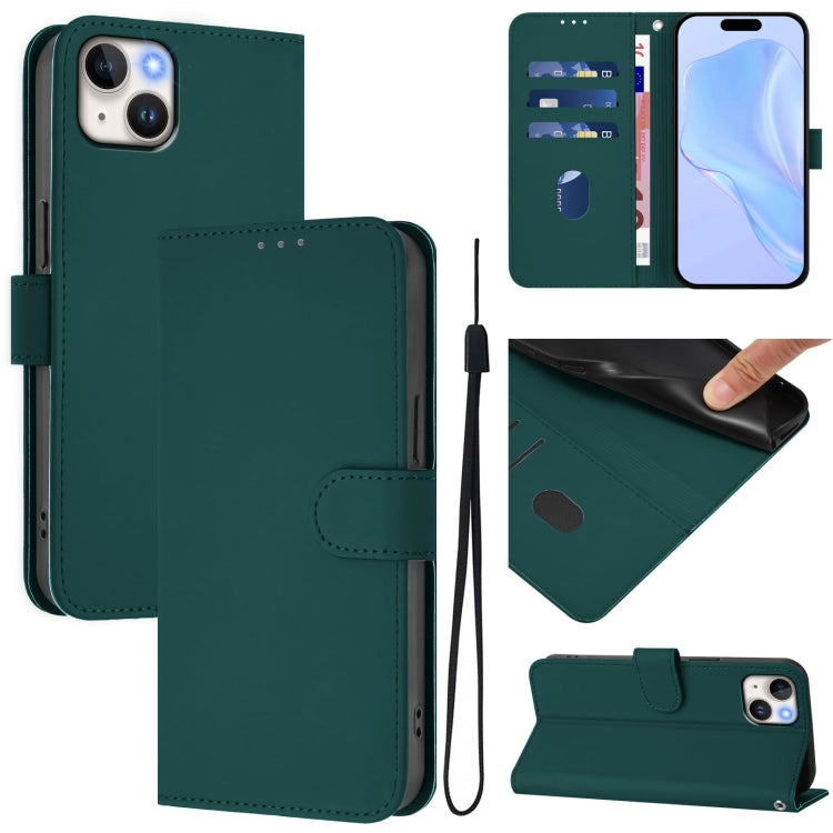 Skin Feel Solid Color Leather Phone Case with Lanyard, For iPhone 15 Pro, For iPhone 15 Plus