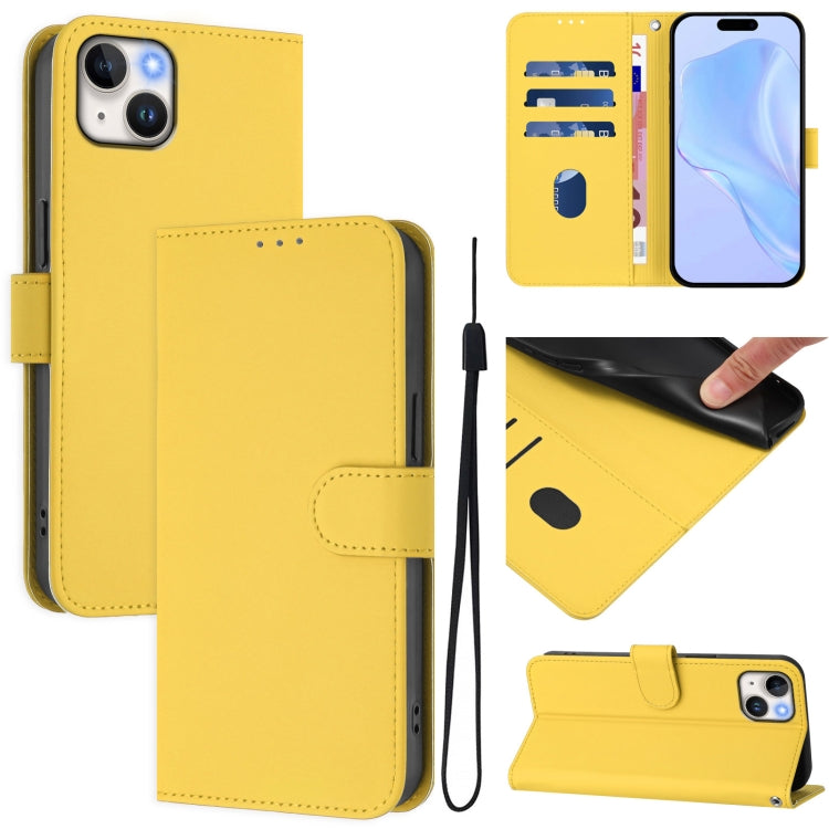 Skin Feel Solid Color Leather Phone Case with Lanyard, For iPhone 15 Pro, For iPhone 15 Plus
