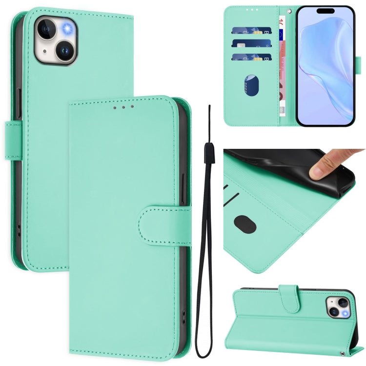 Skin Feel Solid Color Leather Phone Case with Lanyard, For iPhone 15 Pro, For iPhone 15 Plus