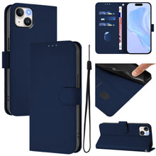 Load image into Gallery viewer, Skin Feel Solid Color Leather Phone Case with Lanyard, For iPhone 15 Pro, For iPhone 15 Plus