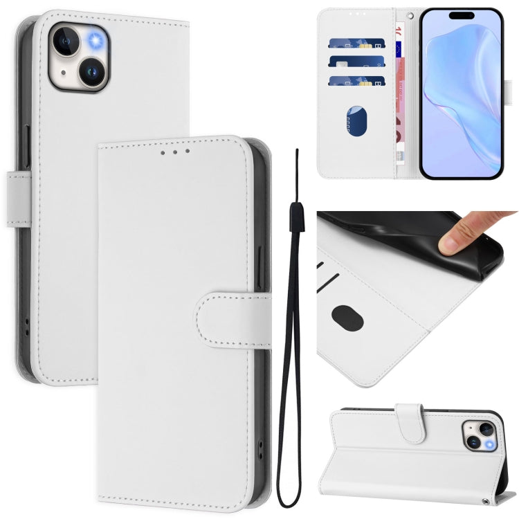 Skin Feel Solid Color Leather Phone Case with Lanyard, For iPhone 15 Pro, For iPhone 15 Plus