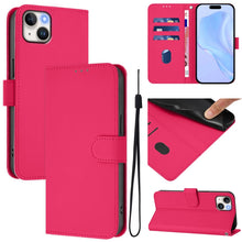 Load image into Gallery viewer, Skin Feel Solid Color Leather Phone Case with Lanyard, For iPhone 15 Pro, For iPhone 15 Plus
