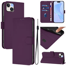 Load image into Gallery viewer, Skin Feel Solid Color Leather Phone Case with Lanyard, For iPhone 15 Pro, For iPhone 15 Plus