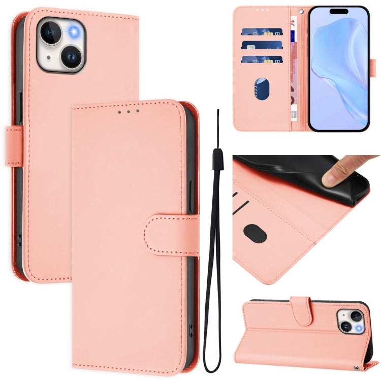 Skin Feel Solid Color Leather Phone Case with Lanyard, For iPhone 14 / 13, For iPhone 14 Pro