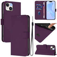 Load image into Gallery viewer, Skin Feel Solid Color Leather Phone Case with Lanyard, For iPhone 14 / 13, For iPhone 14 Pro