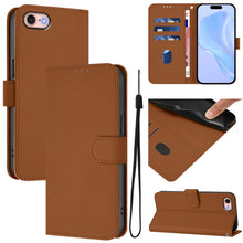 Load image into Gallery viewer, Skin Feel Solid Color Leather Phone Case with Lanyard, For iPhone 14 Pro Max, For iPhone SE 2022 / 2020