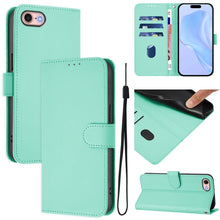 Load image into Gallery viewer, Skin Feel Solid Color Leather Phone Case with Lanyard, For iPhone 14 Pro Max, For iPhone SE 2022 / 2020
