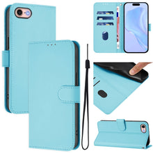 Load image into Gallery viewer, Skin Feel Solid Color Leather Phone Case with Lanyard, For iPhone 14 Pro Max, For iPhone SE 2022 / 2020