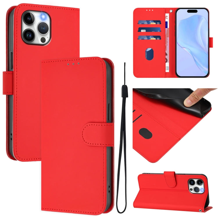 Skin Feel Solid Color Leather Phone Case with Lanyard, For iPhone 13 Pro Max, For iPhone 13 Pro
