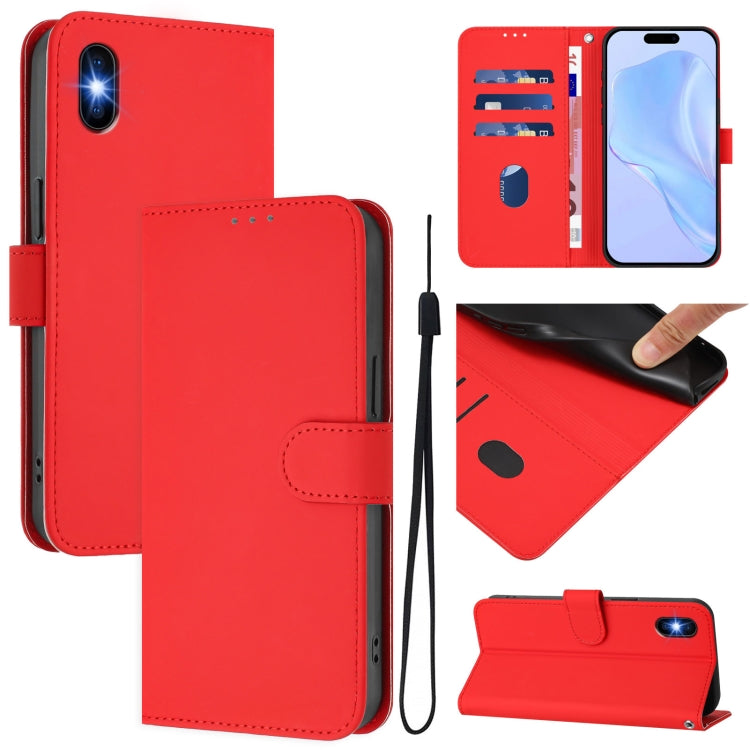 Skin Feel Solid Color Leather Phone Case with Lanyard, For iPhone 11 Pro, For iPhone XS / X