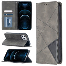 Load image into Gallery viewer, Rhombus Texture Horizontal Flip Magnetic Leather Case with Holder &amp; Card Slots, For Xiaomi Redmi 9A, For Xiaomi Redmi 9C, For iPhone 12 mini, For iPhone 12 / 12 Pro, For iPhone 12 Pro Max