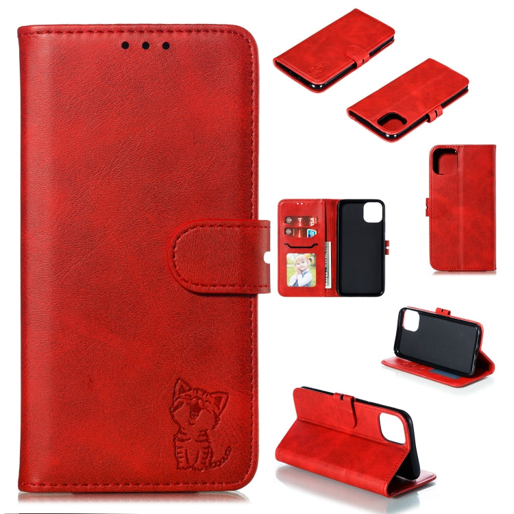 Embossed Happy Cat Pattern Horizontal Flip Leather Case with Holder & Card Slots & Wallet & Photo Frame