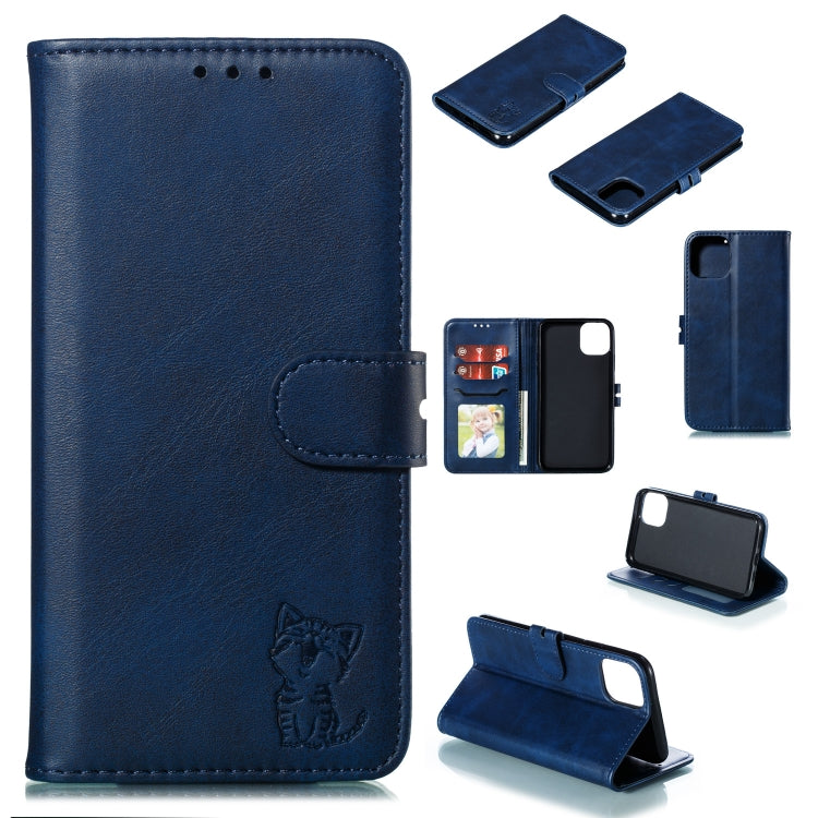 Embossed Happy Cat Pattern Horizontal Flip Leather Case with Holder & Card Slots & Wallet & Photo Frame