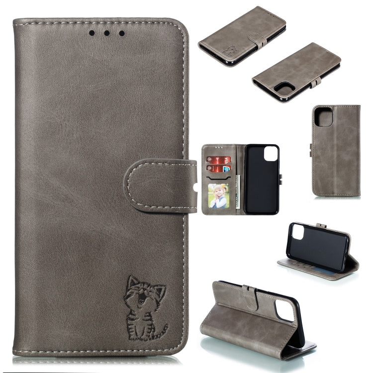 Embossed Happy Cat Pattern Horizontal Flip Leather Case with Holder & Card Slots & Wallet & Photo Frame
