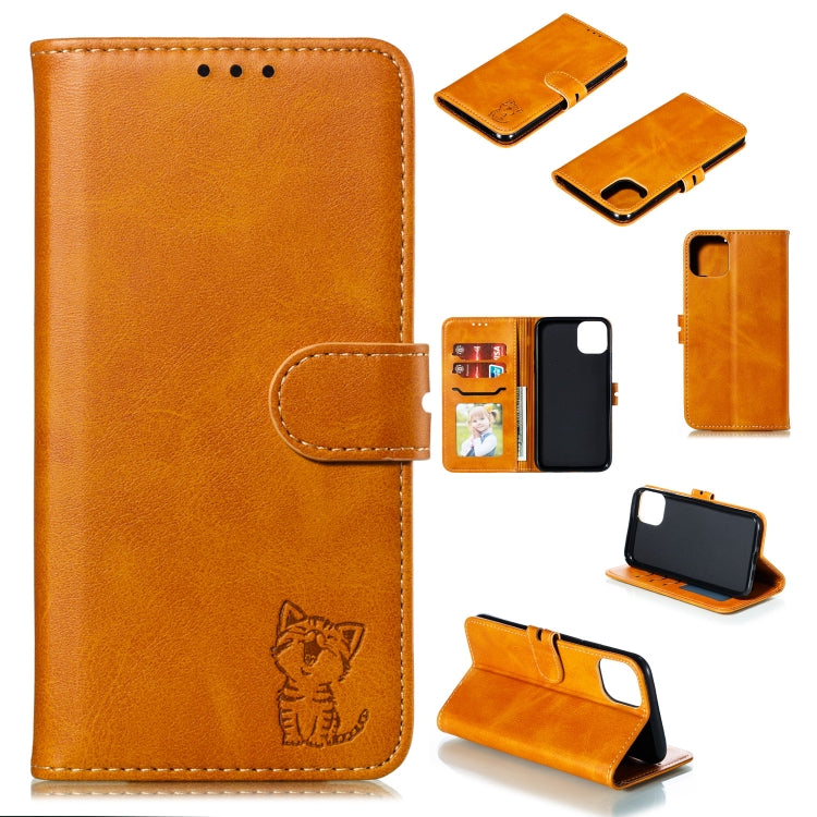 Embossed Happy Cat Pattern Horizontal Flip Leather Case with Holder & Card Slots & Wallet & Photo Frame