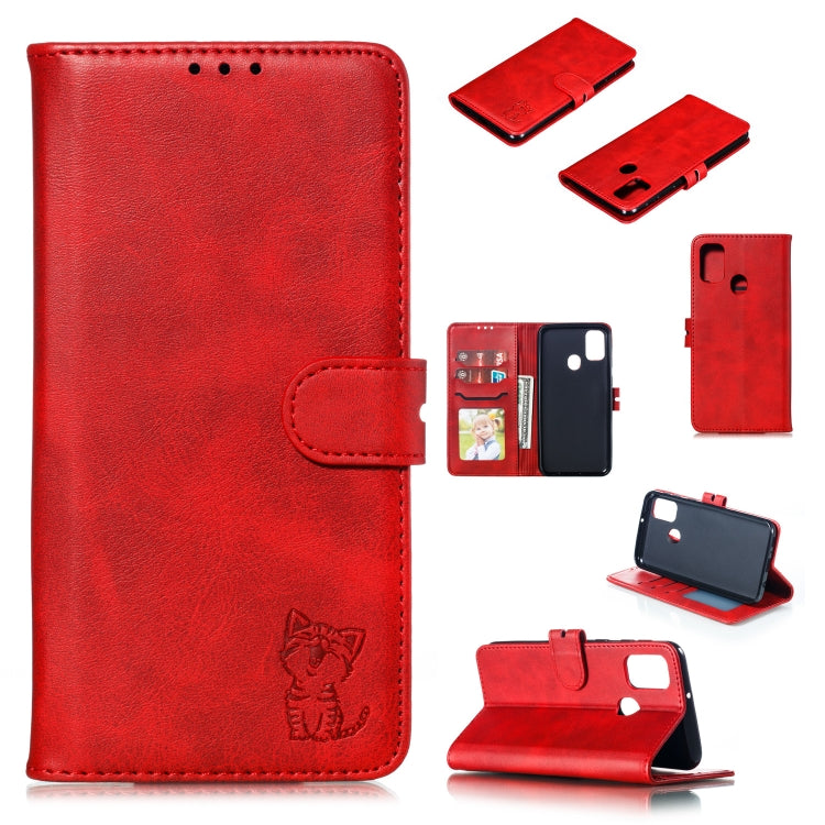 Embossed Happy Cat Pattern Horizontal Flip Leather Case with Holder & Card Slots & Wallet & Photo Frame