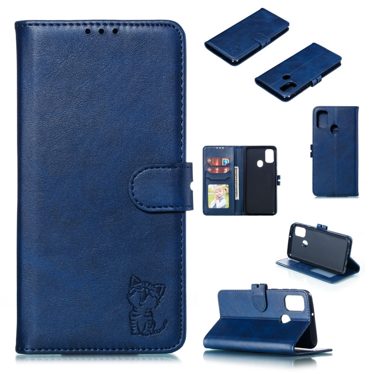 Embossed Happy Cat Pattern Horizontal Flip Leather Case with Holder & Card Slots & Wallet & Photo Frame