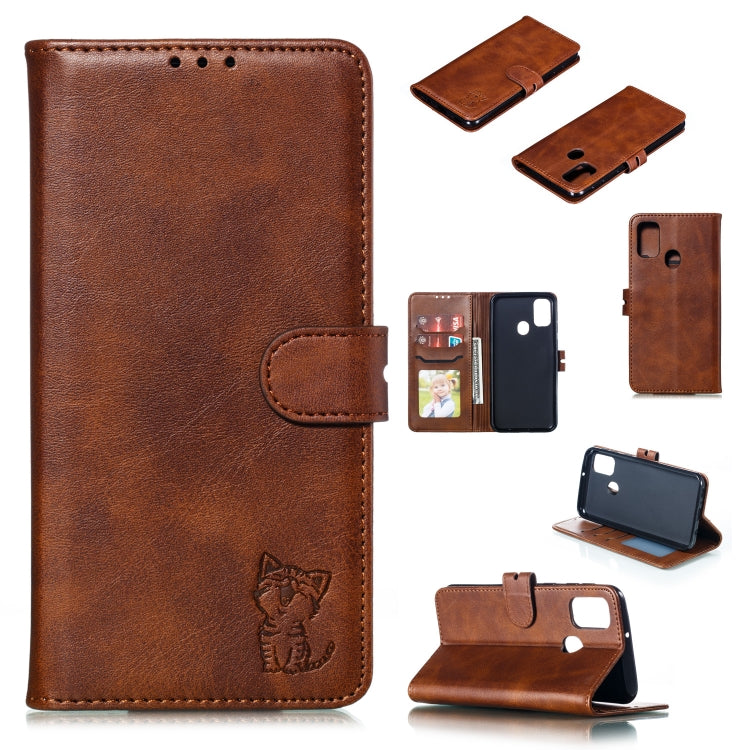 Embossed Happy Cat Pattern Horizontal Flip Leather Case with Holder & Card Slots & Wallet & Photo Frame