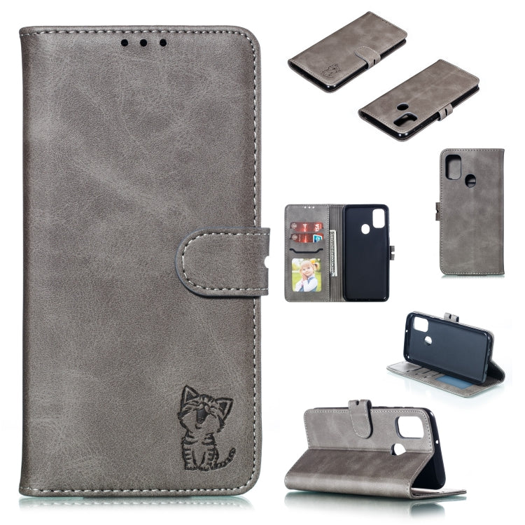Embossed Happy Cat Pattern Horizontal Flip Leather Case with Holder & Card Slots & Wallet & Photo Frame