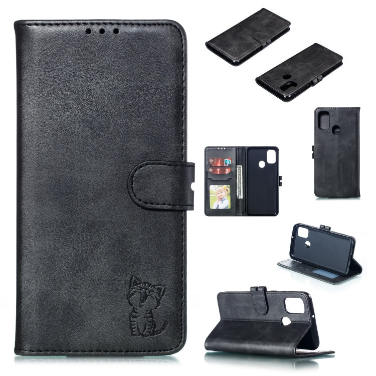 Embossed Happy Cat Pattern Horizontal Flip Leather Case with Holder & Card Slots & Wallet & Photo Frame