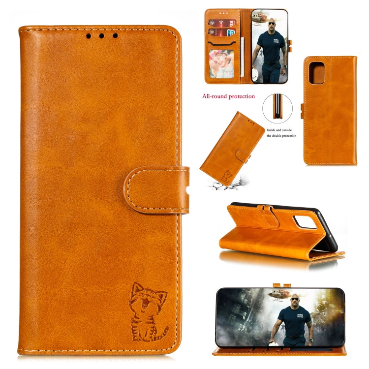 Embossed Happy Cat Pattern Horizontal Flip Leather Case with Holder & Card Slots & Wallet & Photo Frame