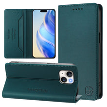 Load image into Gallery viewer, RC01 Dual-Folded Magnetic Suction RFID Leather Phone Case, For iPhone 15, For iPhone 14 Plus, For iPhone 14 / 13, For iPhone 14 Pro, For iPhone 14 Pro Max, For iPhone 7 / 8 / SE 2022