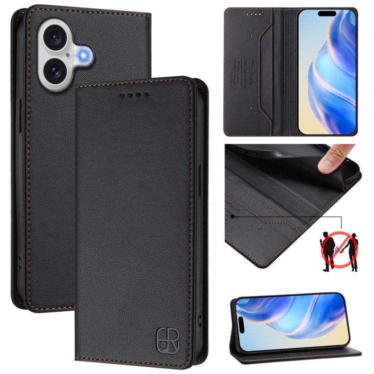 RC01 Dual-Folded Magnetic Suction RFID Leather Phone Case, For iPhone 17e / 16e, For iPhone 17 Pro Max, For iPhone 17 Pro, For iPhone 17, For iPhone Air, For iPhone 16 Pro Max