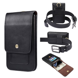 Lambskin Texture Men Phone Universal Double Lattice Waist Bag Leather Case