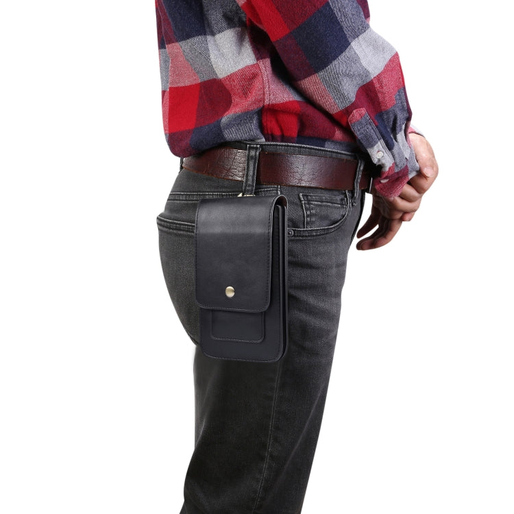 Lambskin Texture Men Phone Universal Double Lattice Waist Bag Leather Case