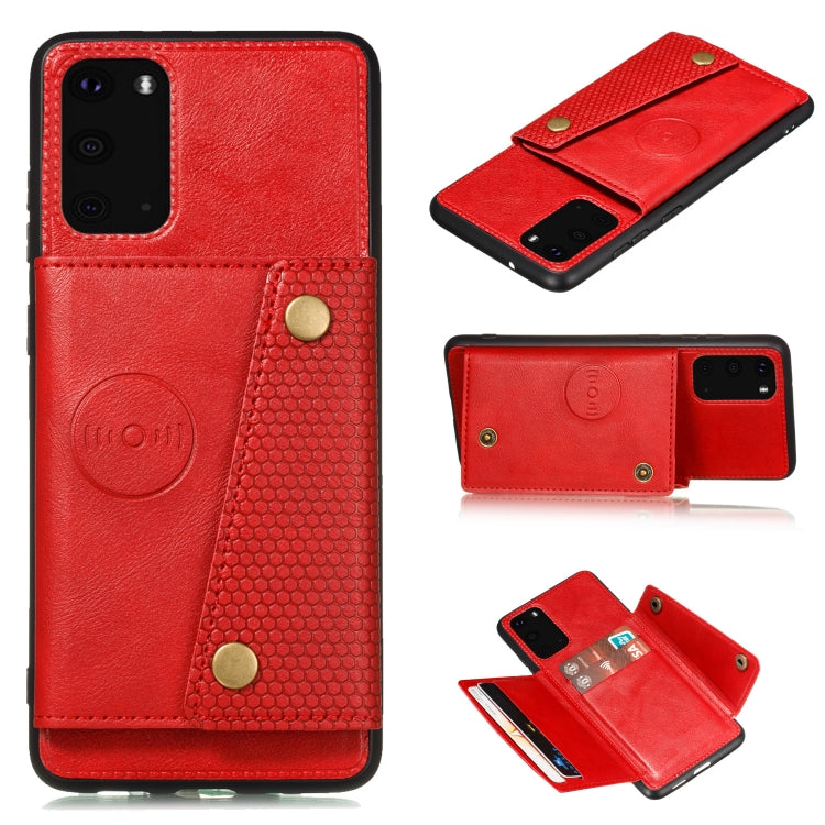 Double Buckle PU + TPU Shockproof Magnetic Protective Case with Card Slot & Holder