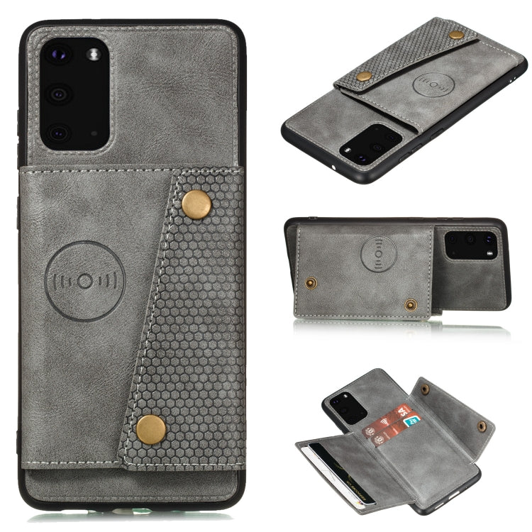 Double Buckle PU + TPU Shockproof Magnetic Protective Case with Card Slot & Holder
