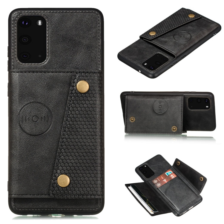 Double Buckle PU + TPU Shockproof Magnetic Protective Case with Card Slot & Holder