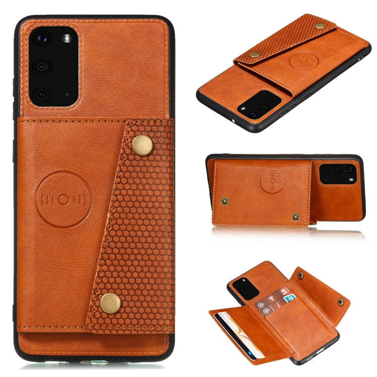 Double Buckle PU + TPU Shockproof Magnetic Protective Case with Card Slot & Holder