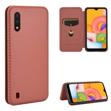 Load image into Gallery viewer, Carbon Fiber Texture Magnetic Horizontal Flip TPU + PC + PU Leather Case with Rope &amp; Card Slot, For Samsung Galaxy A01, For Samsung Galaxy A7(2018) / A750, For Samsung Galaxy A20s, For Samsung Galaxy A21(Eurasian Version), For Samsung Galaxy A31       ...