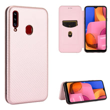 Load image into Gallery viewer, Carbon Fiber Texture Magnetic Horizontal Flip TPU + PC + PU Leather Case with Rope &amp; Card Slot, For Samsung Galaxy A01, For Samsung Galaxy A7(2018) / A750, For Samsung Galaxy A20s, For Samsung Galaxy A21(Eurasian Version), For Samsung Galaxy A31       ...