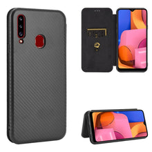 Load image into Gallery viewer, Carbon Fiber Texture Magnetic Horizontal Flip TPU + PC + PU Leather Case with Rope &amp; Card Slot, For Samsung Galaxy A01, For Samsung Galaxy A7(2018) / A750, For Samsung Galaxy A20s, For Samsung Galaxy A21(Eurasian Version), For Samsung Galaxy A31       ...