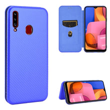 Load image into Gallery viewer, Carbon Fiber Texture Magnetic Horizontal Flip TPU + PC + PU Leather Case with Rope &amp; Card Slot, For Samsung Galaxy A01, For Samsung Galaxy A7(2018) / A750, For Samsung Galaxy A20s, For Samsung Galaxy A21(Eurasian Version), For Samsung Galaxy A31       ...