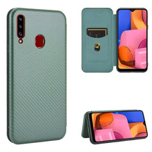 Load image into Gallery viewer, Carbon Fiber Texture Magnetic Horizontal Flip TPU + PC + PU Leather Case with Rope &amp; Card Slot, For Samsung Galaxy A01, For Samsung Galaxy A7(2018) / A750, For Samsung Galaxy A20s, For Samsung Galaxy A21(Eurasian Version), For Samsung Galaxy A31       ...