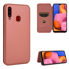 Load image into Gallery viewer, Carbon Fiber Texture Magnetic Horizontal Flip TPU + PC + PU Leather Case with Rope &amp; Card Slot, For Samsung Galaxy A01, For Samsung Galaxy A7(2018) / A750, For Samsung Galaxy A20s, For Samsung Galaxy A21(Eurasian Version), For Samsung Galaxy A31       ...