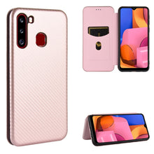 Load image into Gallery viewer, Carbon Fiber Texture Magnetic Horizontal Flip TPU + PC + PU Leather Case with Rope &amp; Card Slot, For Samsung Galaxy A01, For Samsung Galaxy A7(2018) / A750, For Samsung Galaxy A20s, For Samsung Galaxy A21(Eurasian Version), For Samsung Galaxy A31       ...