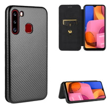 Load image into Gallery viewer, Carbon Fiber Texture Magnetic Horizontal Flip TPU + PC + PU Leather Case with Rope &amp; Card Slot, For Samsung Galaxy A01, For Samsung Galaxy A7(2018) / A750, For Samsung Galaxy A20s, For Samsung Galaxy A21(Eurasian Version), For Samsung Galaxy A31       ...