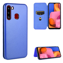 Load image into Gallery viewer, Carbon Fiber Texture Magnetic Horizontal Flip TPU + PC + PU Leather Case with Rope &amp; Card Slot, For Samsung Galaxy A01, For Samsung Galaxy A7(2018) / A750, For Samsung Galaxy A20s, For Samsung Galaxy A21(Eurasian Version), For Samsung Galaxy A31       ...